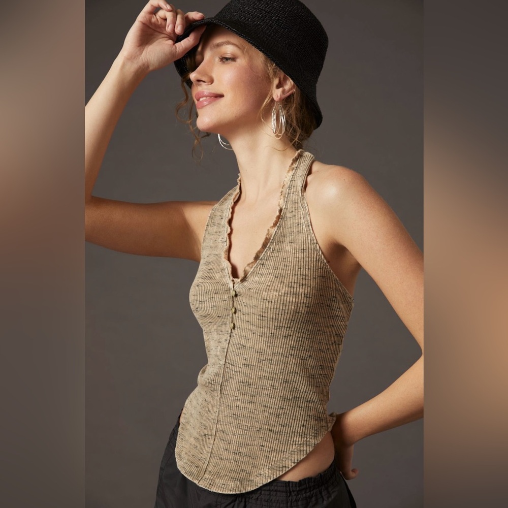 Anthropologie Pilcro Henley Halter Top in Moss, size Small, NWT